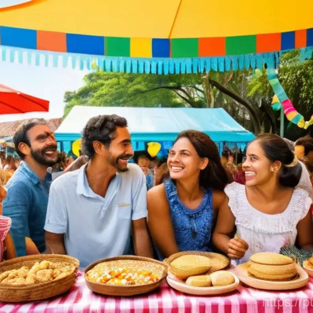 의도적 공동체의 지역 문화 행사 개최하기 - **Prompt:** A vibrant, sun-drenched street festival in a charming Brazilian neighborhood, celebratin...