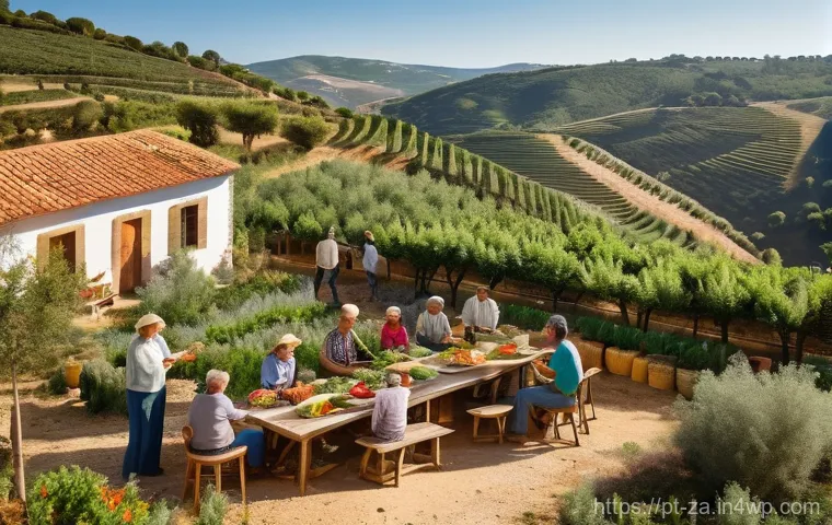 의도적 공동체와 지역 농업의 상생 모델 - A heartwarming scene of a diverse intentional community in the sun-drenched Portuguese countryside. ...