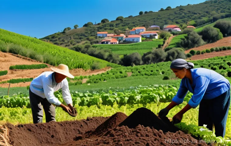 의도적 공동체와 지역 농업의 상생 모델 - A heartwarming scene of a diverse intentional community in the sun-drenched Portuguese countryside. ...