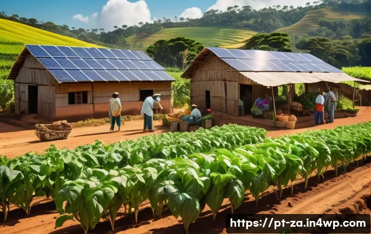 의도적 공동체의 경제적 모델 비교 분석 - A vibrant intentional community scene in rural Brazil, showcasing cooperative organic farming with d...