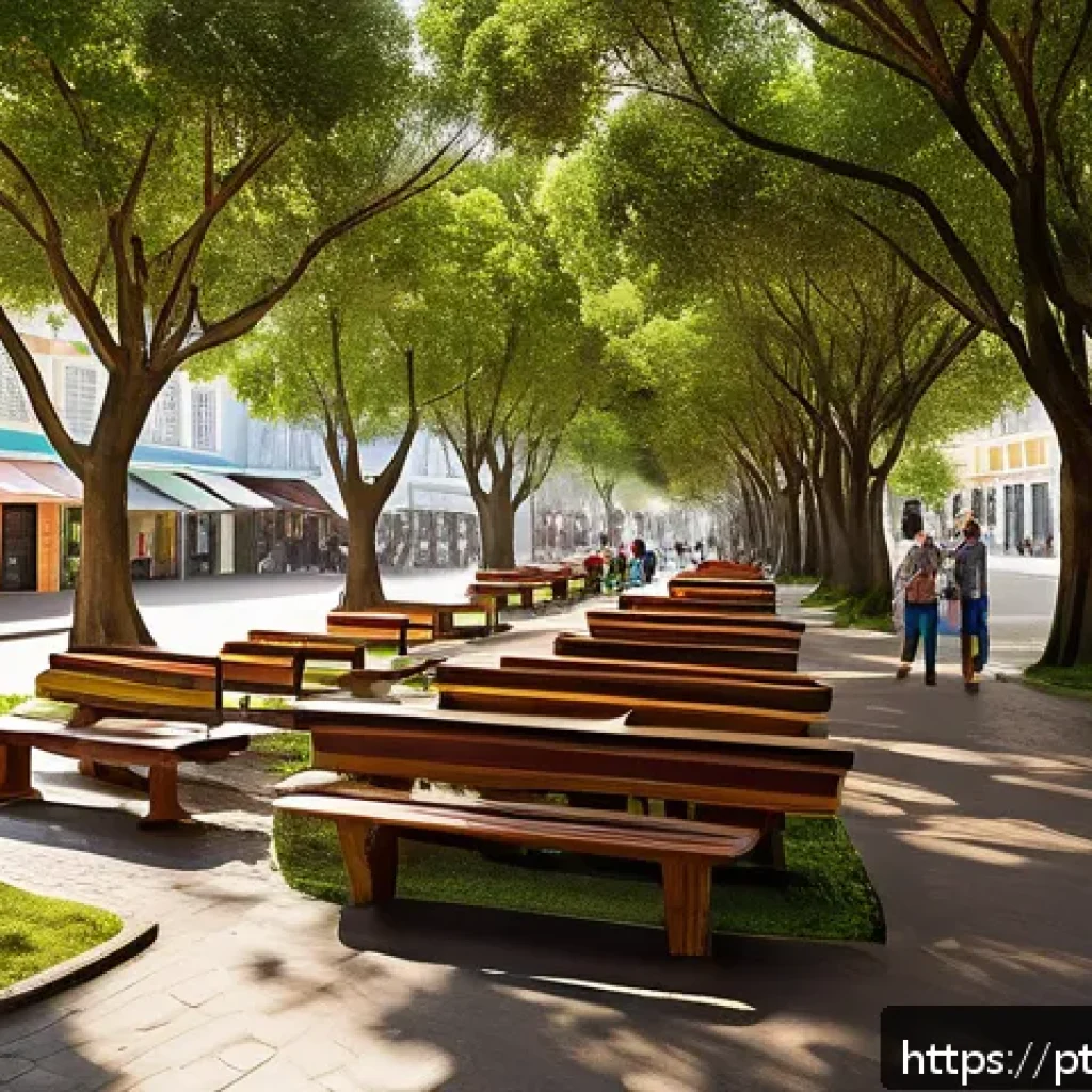 의도적 공동체 건축 설계와 디자인 원칙 - A vibrant community square in a Brazilian neighborhood during late afternoon, featuring comfortable ...