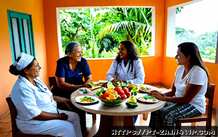 의도적 공동체의 커뮤니티 보건 프로그램 운영 - Photorealistic community health program inside a Brazilian intentional community center, diverse Bra...